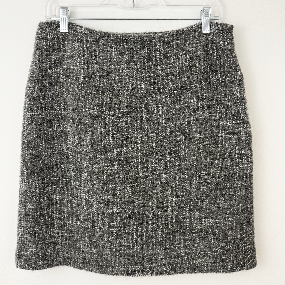 HENRY COTTONS Wool Alpaca Blend SKIRT Gray 42 small Fuzzy Tweed Academia Office